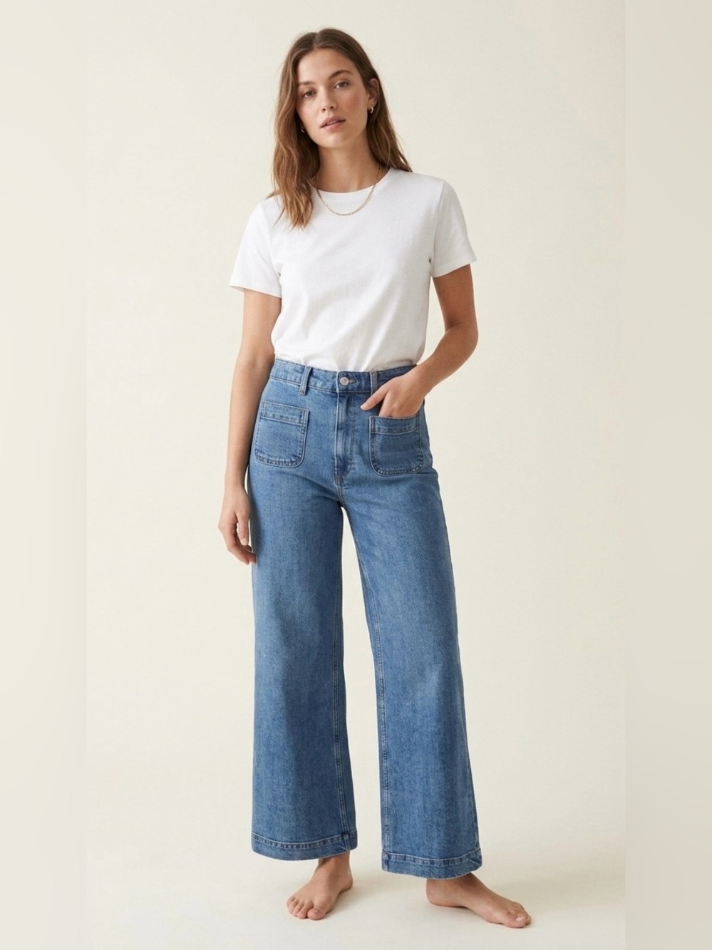 Revolve | & Other Stories High Waisted Wide‎ Leg Patch Pocket Denim Jeans Blue